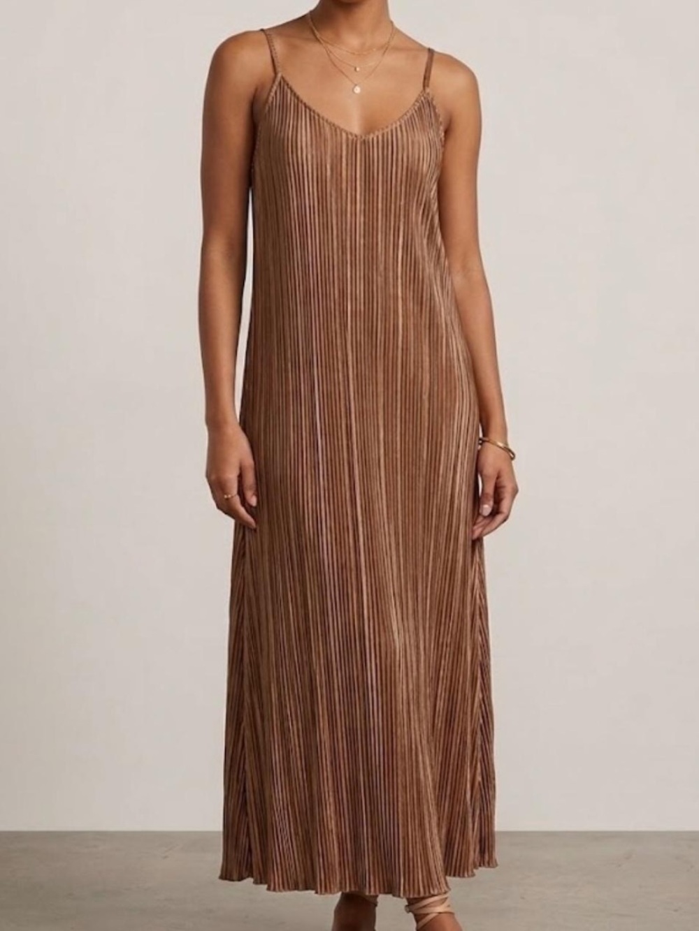 Galita Bronze Pleated Slip Maxi Dress - size S